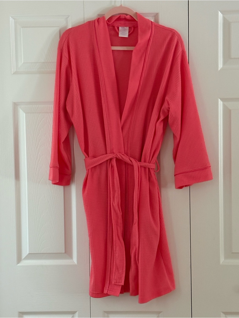 Time & Tru Women’s Waffle Robe - Coral Pink